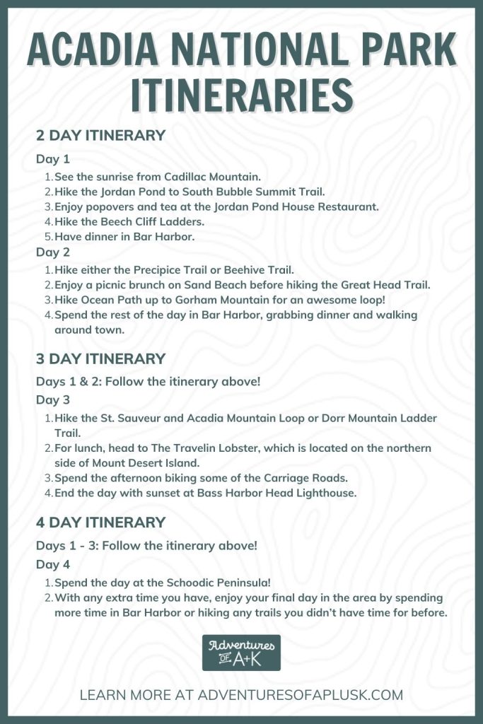 Acadia National Park Itinerary Printable