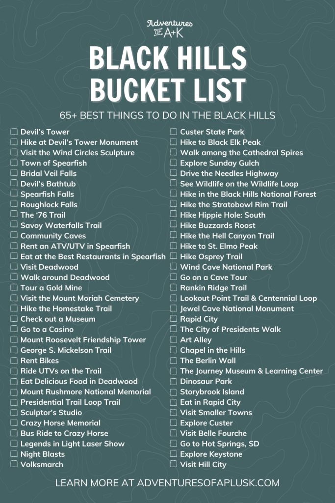 Things to do in the Black Hills Printable Bucket List