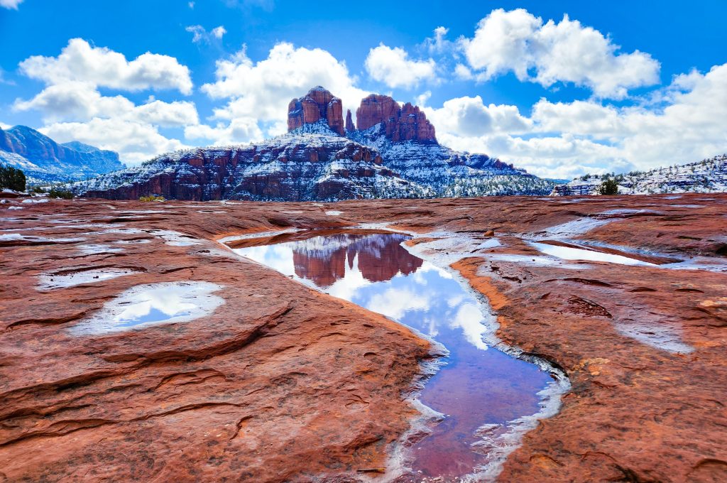 View of the red rocks from Secret Slickrock Trail, one of the best easy hikes in Sedona, Arizona