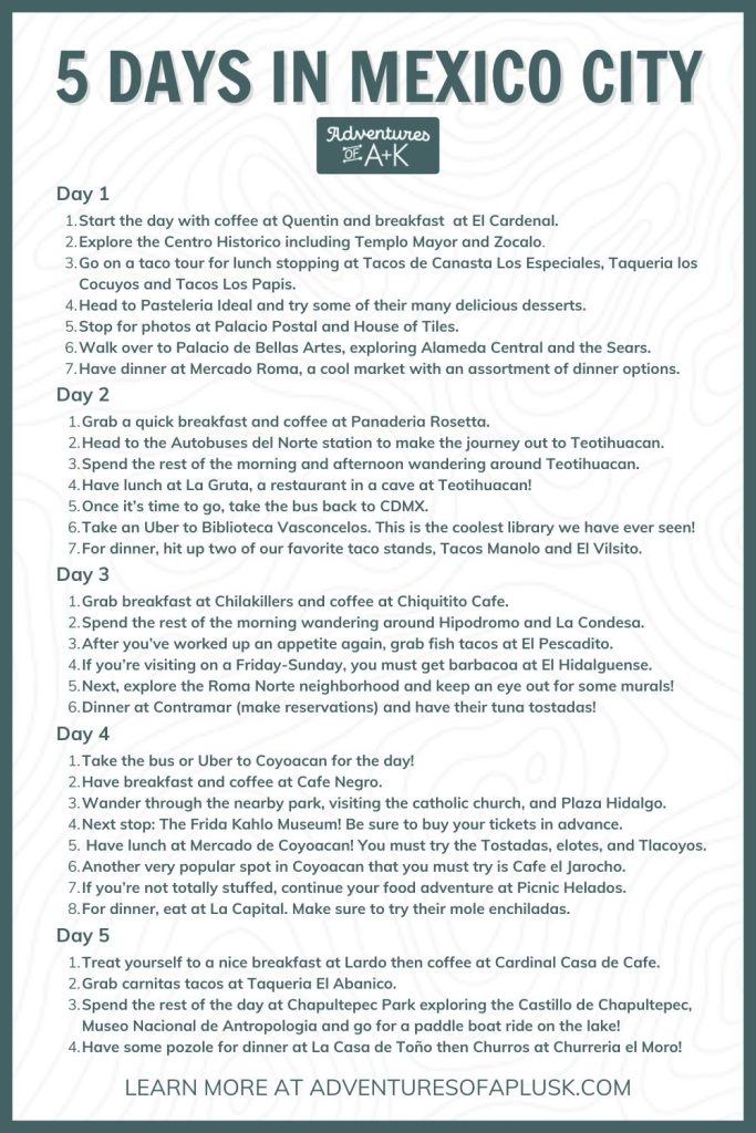 Printable 5 Days in Mexico City Itinerary