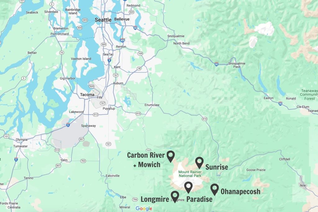 Mount Rainier from Seattle Map