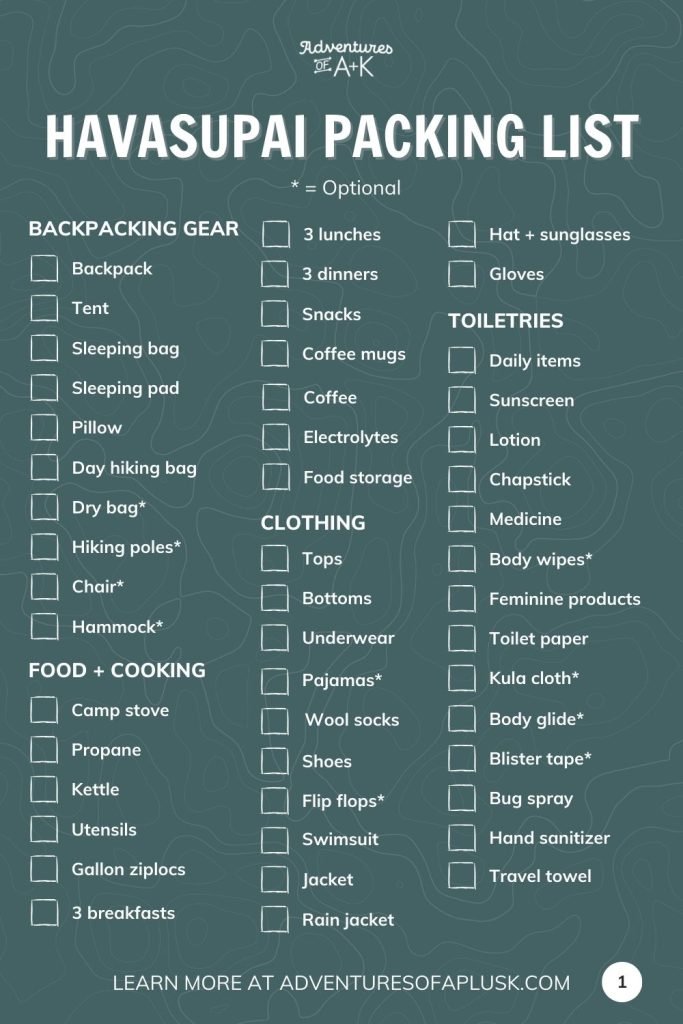 Havasupai Packing List