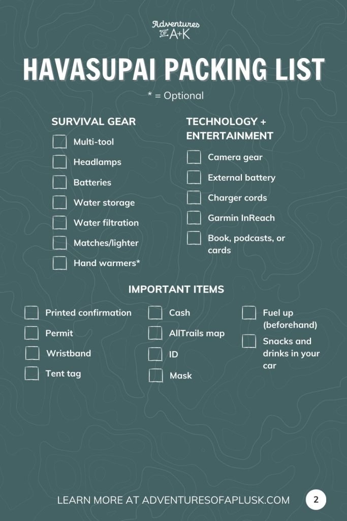 Havasupai Packing List