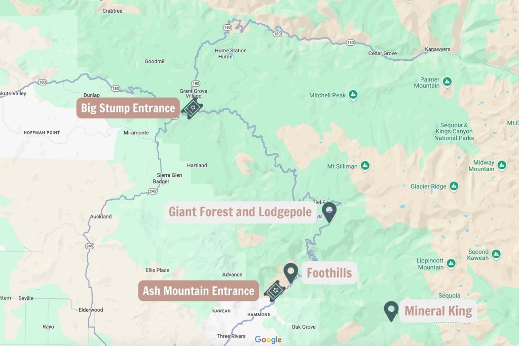 Map of Sequoia National Park