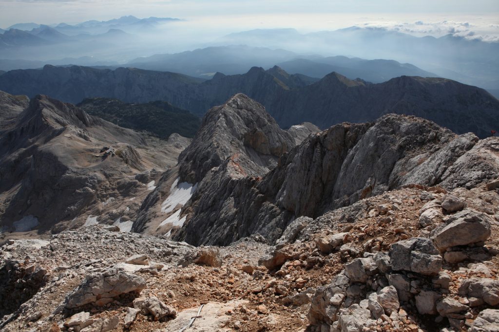 View from the summit of Mount Triglav (2,864 m) in the Julian Alps, Slovenia.